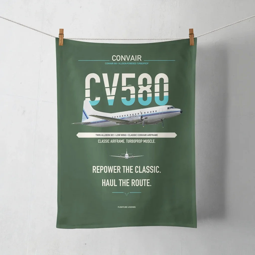 Convair 580 design on dark green towel