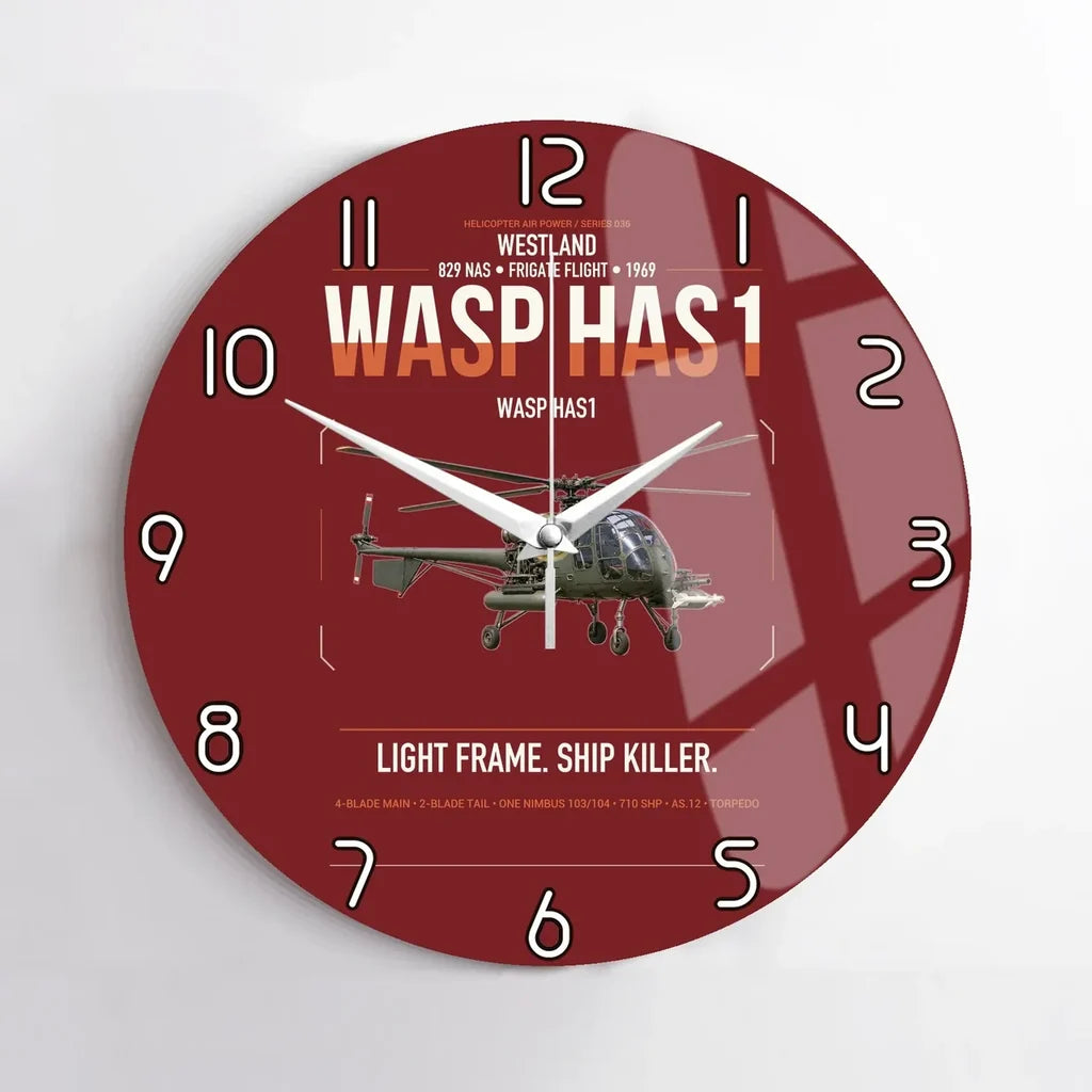 Westland Wasp HAS1 design on dark red no frame wall clock