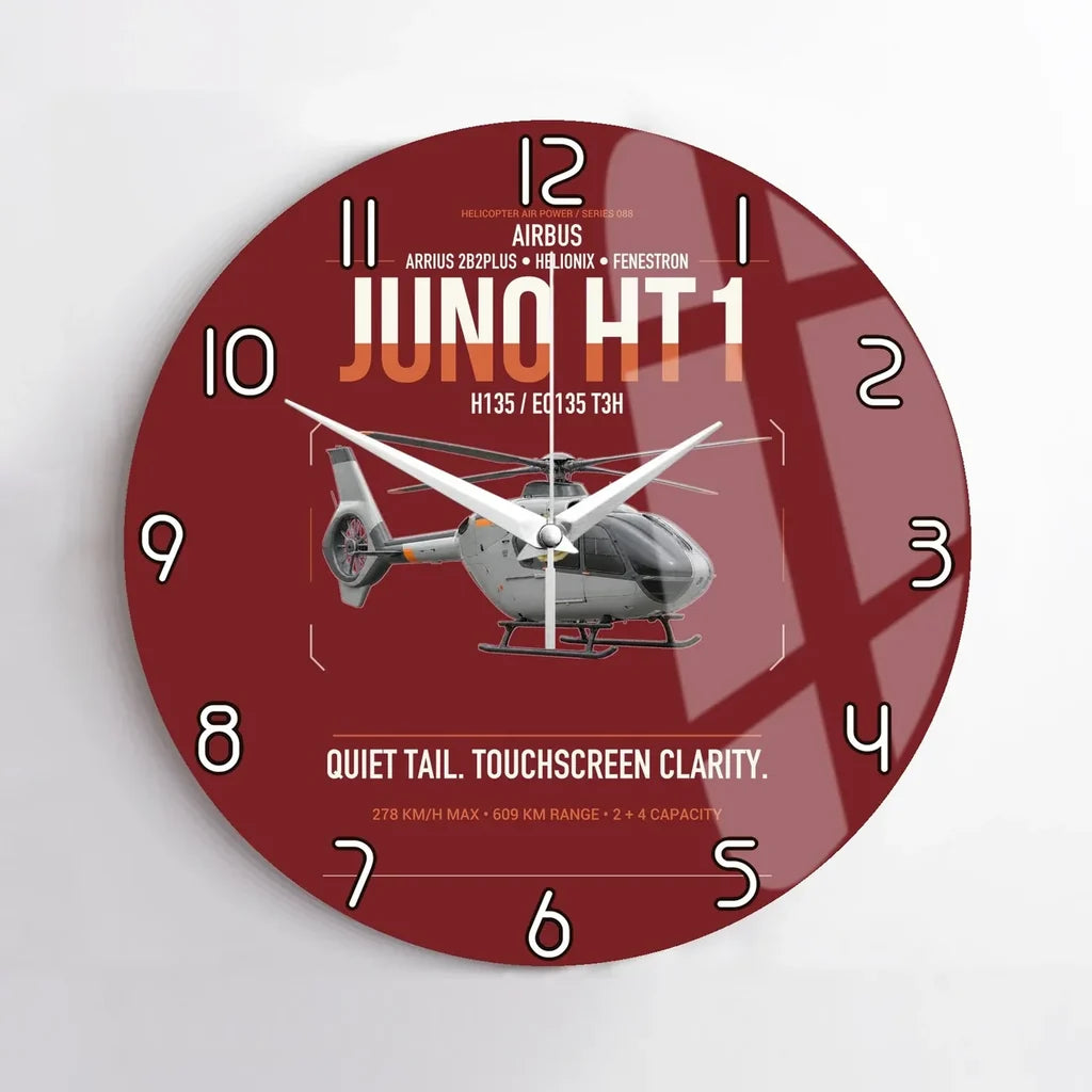 Airbus H135 Juno HT1 design on dark red no frame wall clock