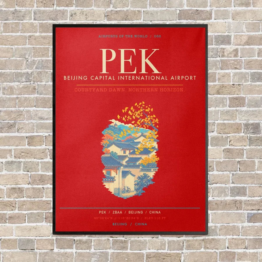 Beijing Capital International Airport PEK - Canvas Framed - Red