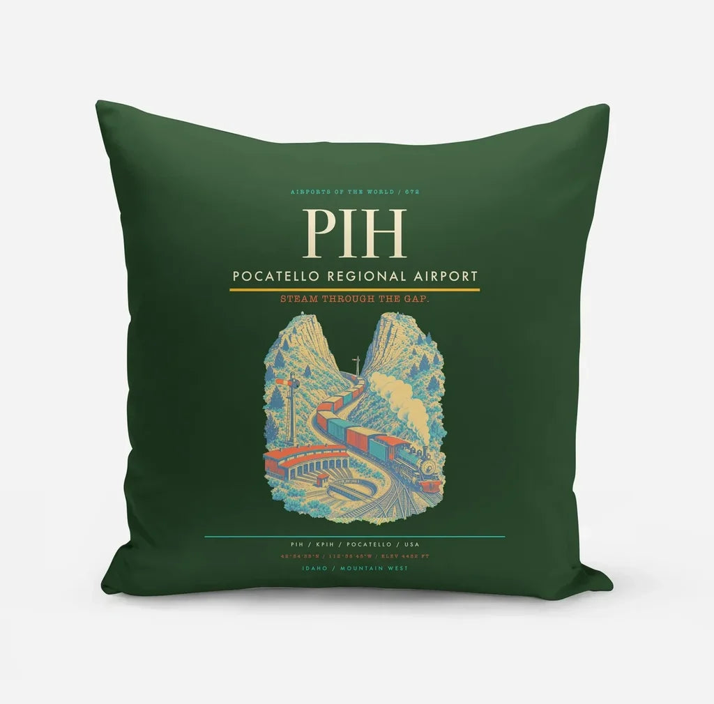 Pocatello Regional Airport (PIH) design on dark green pillow