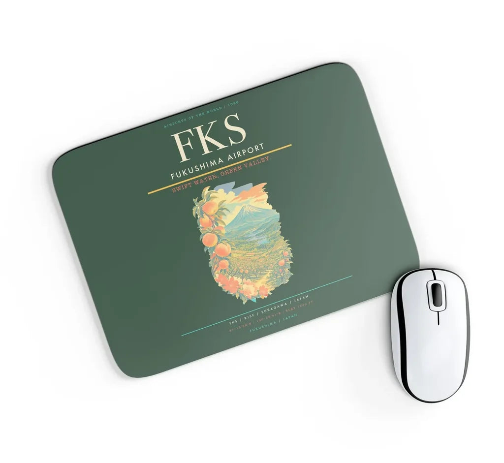 Fukushima Airport (FKS) design on dark green rectangle mouse pad