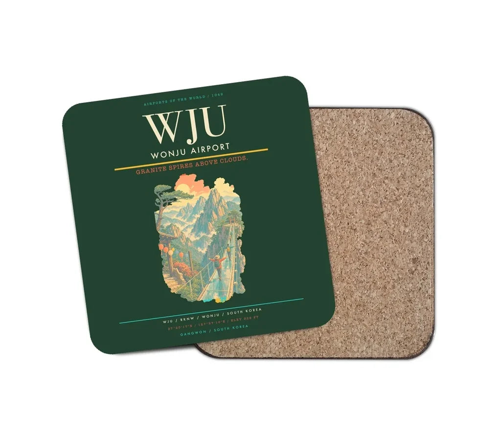 Wonju Airport (WJU) design on dark green 1 piece coaster