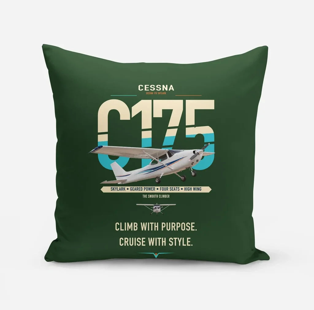 Cessna 175 Skylark design on dark green pillow