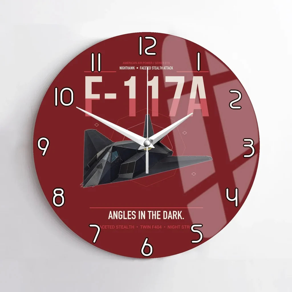 F-117A Nighthawk design on dark red no frame wall clock