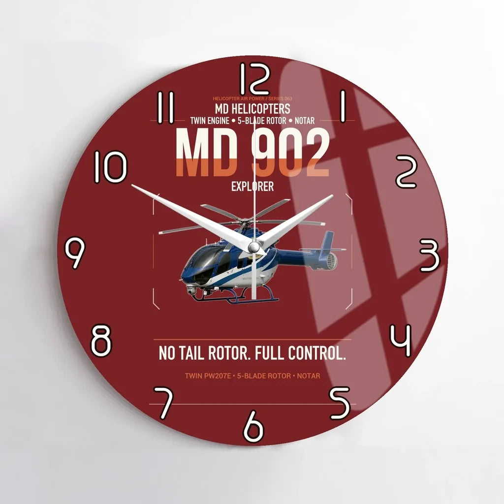 MD Helicopters MD 902 Explorer design on dark red no frame wall clock