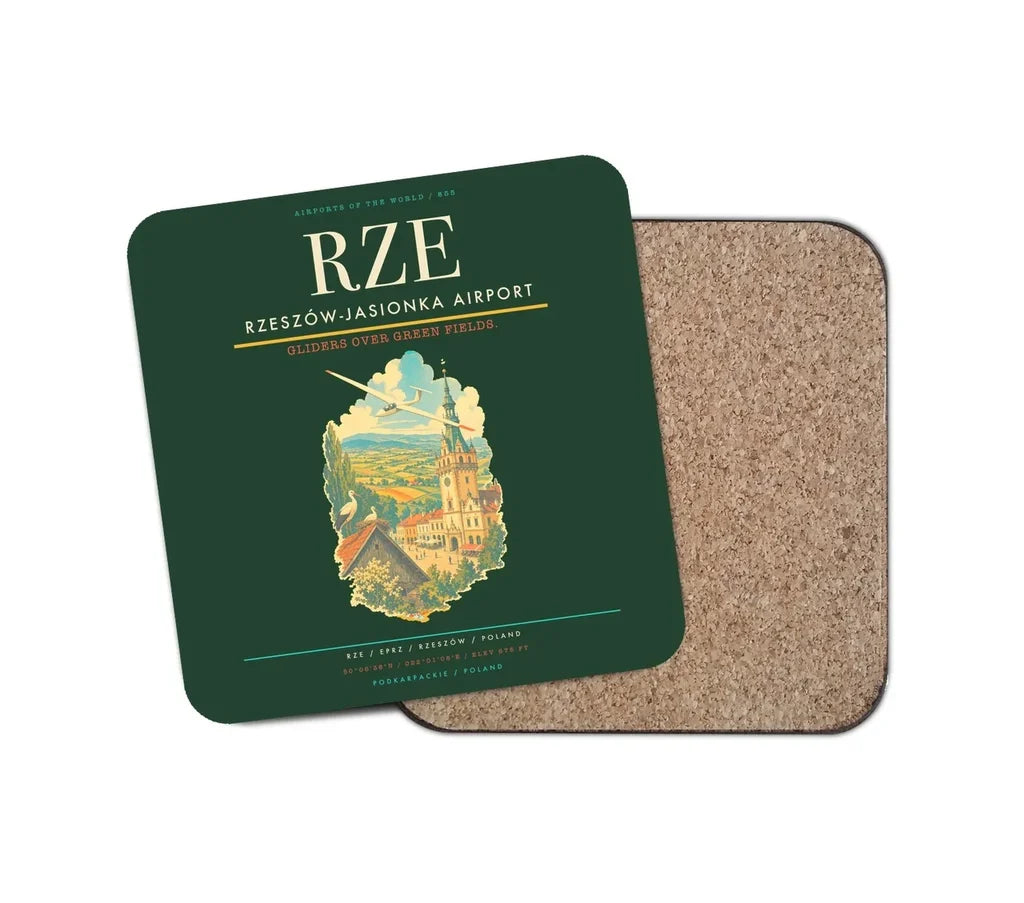 Rzeszów-Jasionka Airport (RZE) design on dark green 1 piece coaster