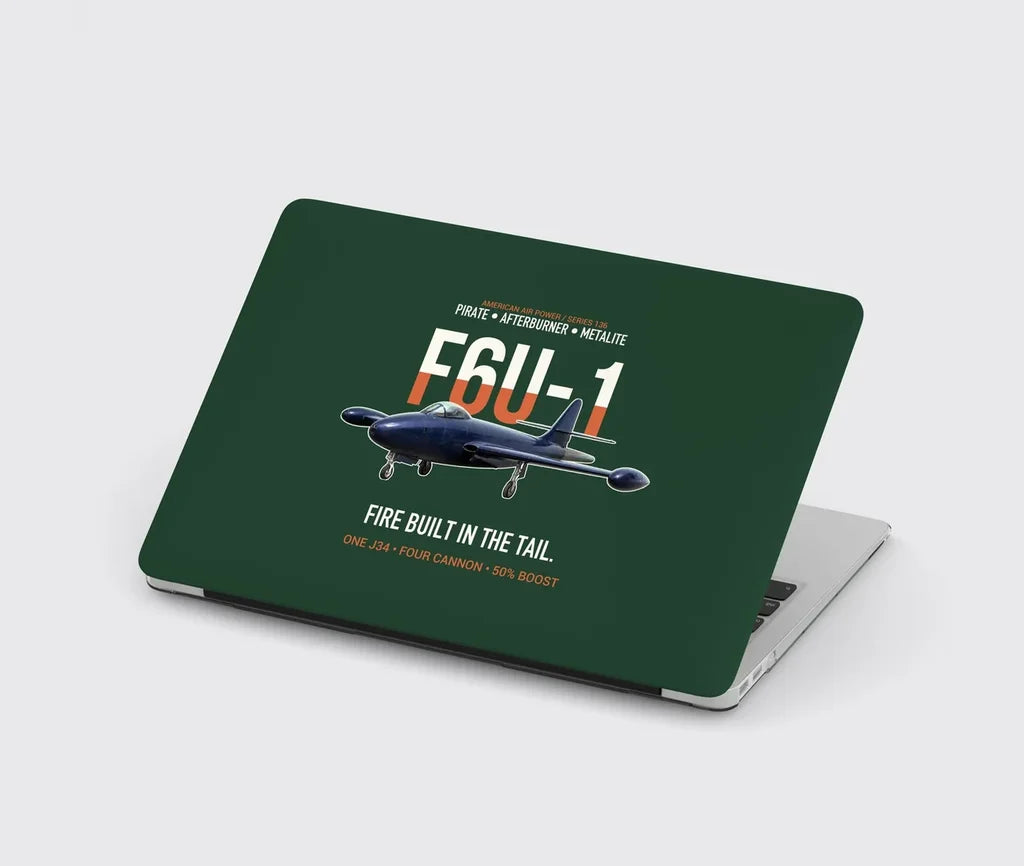 F6U-1 Pirate Fire Built in the Tail design on dark green MacBook case