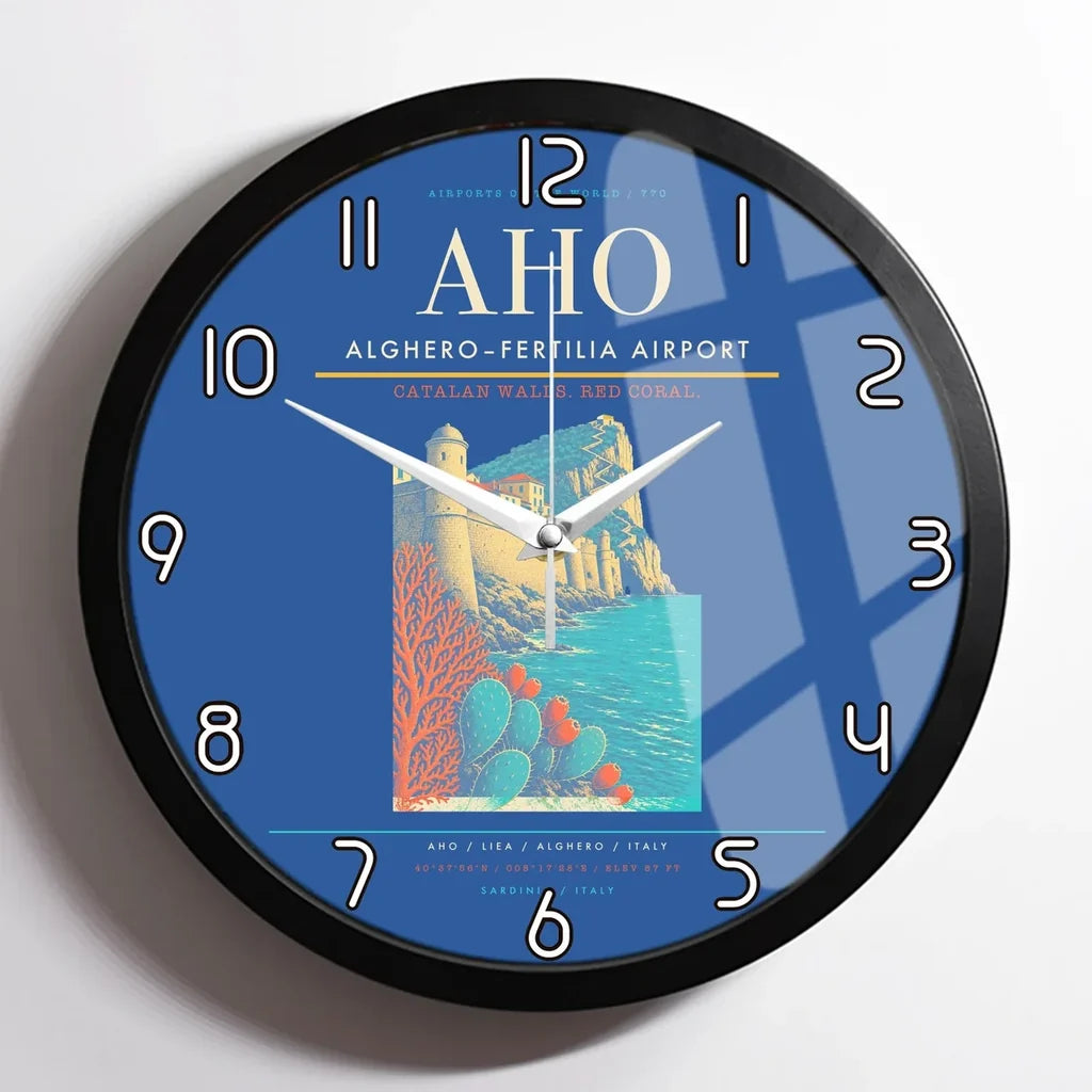 AlgheroFertilia Airport AHO Wall-Clock Framed - Blue