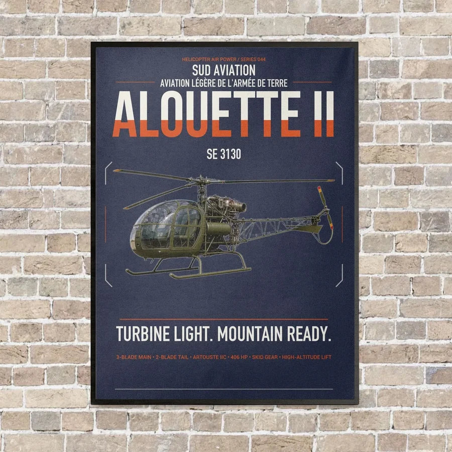 Sud Aviation SE 3130 Alouette II vertical canvas print - framed - navy blue background