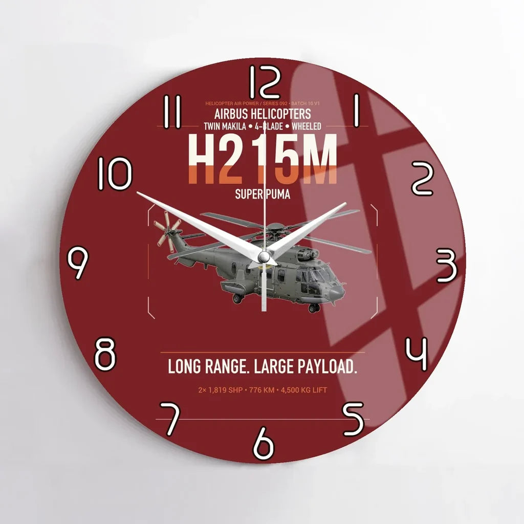 Airbus H215M design on dark red no frame wall clock