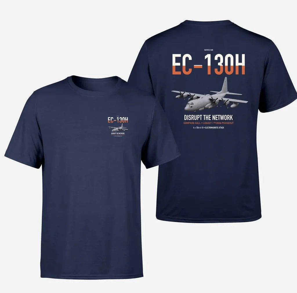 EC-130H Compass Call design on navy blue double-side t-shirt, double-side print