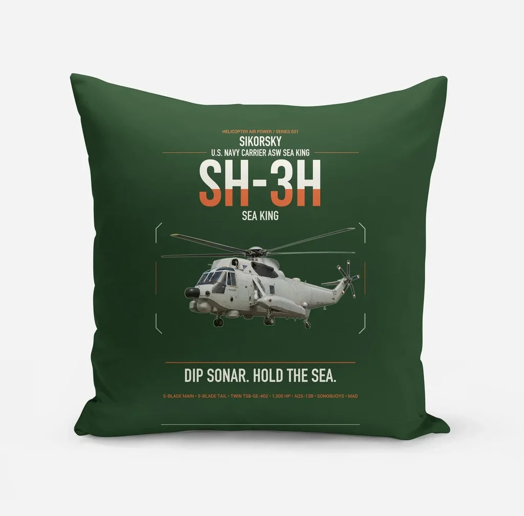 Sikorsky SH-3H Sea King design on dark green pillow
