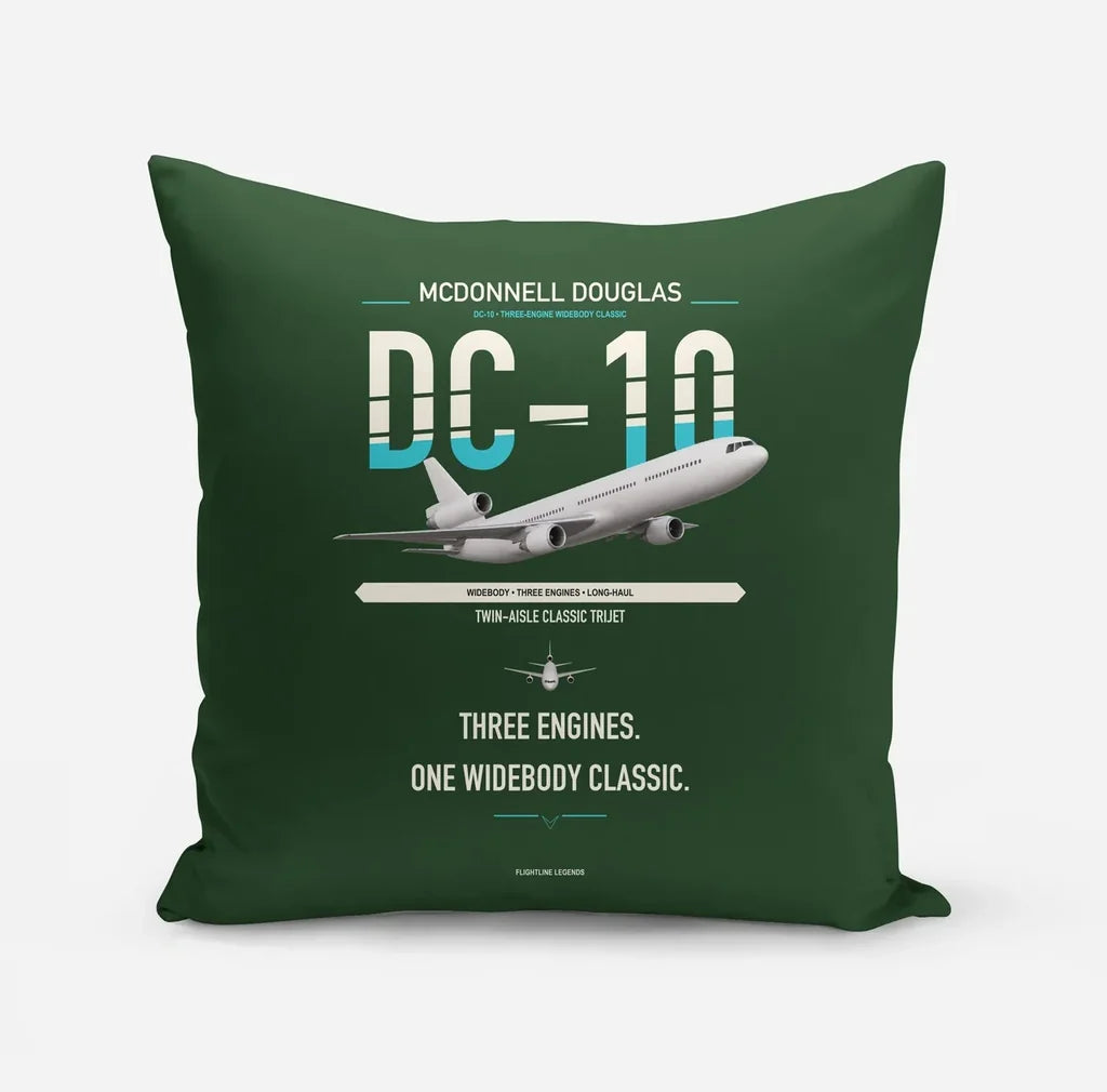 McDonnell Douglas DC-10 design on dark green pillow
