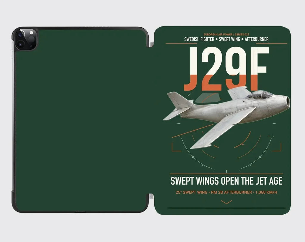 Saab J 29F Tunnan design on dark green ipad tablet case