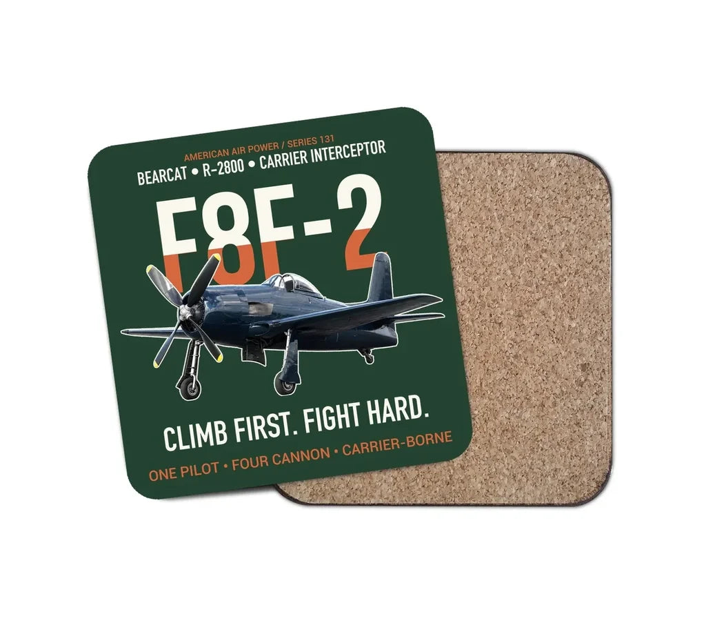 F8F-2 Bearcat Climb First Fight Hard design on dark green 1 piece coaster