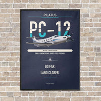 Thumbnail for Pilatus PC-12 PRO vertical canvas print - framed - navy blue background