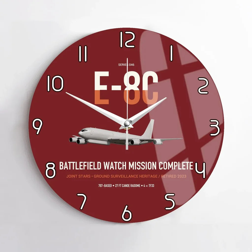 E-8C Joint STARS design on dark red no frame wall clock