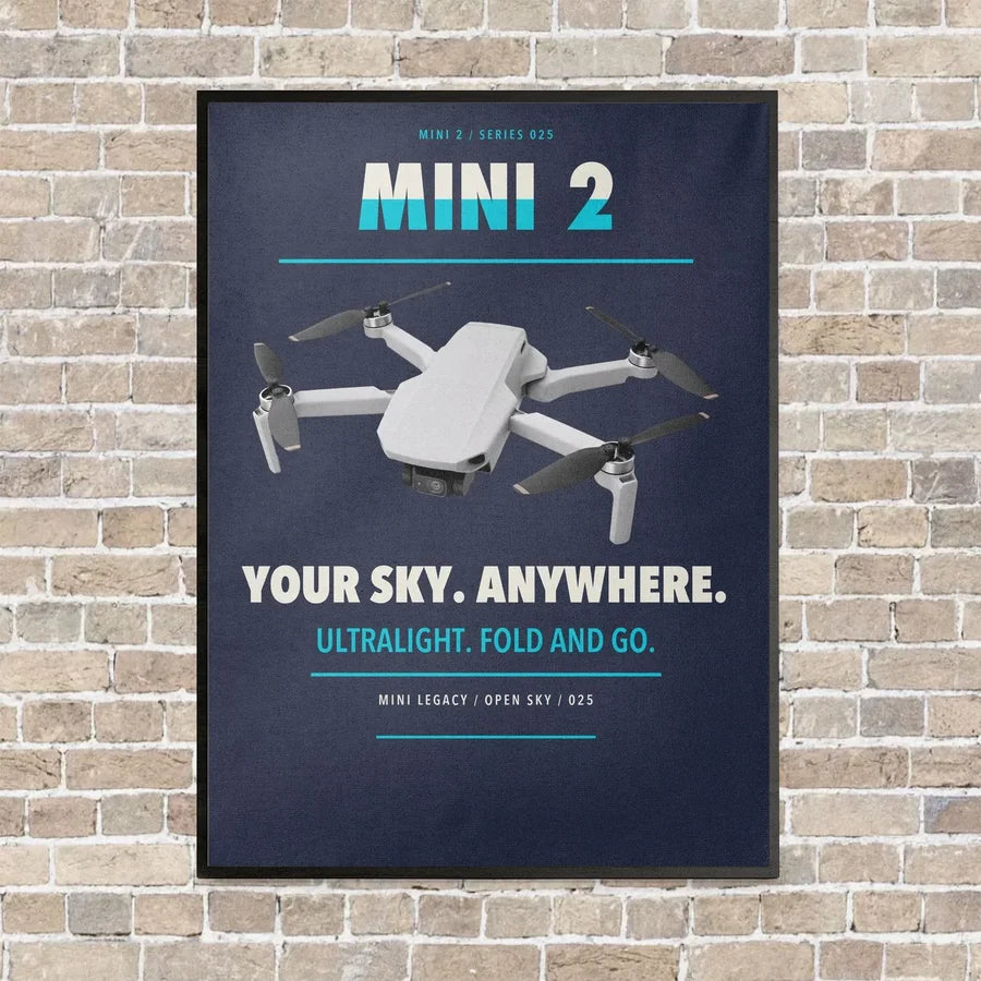DJI Mini 2 vertical canvas print - framed - navy blue background