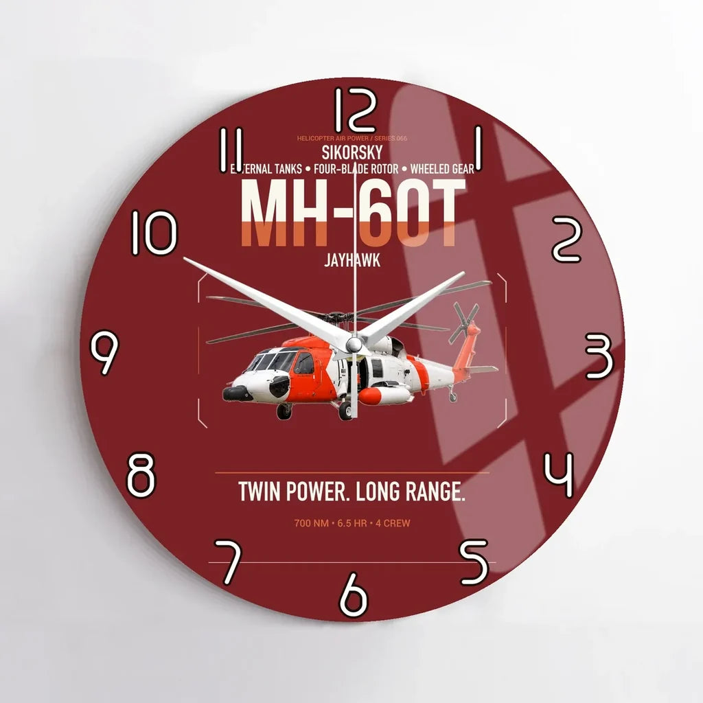Sikorsky MH-60T Jayhawk design on dark red no frame wall clock