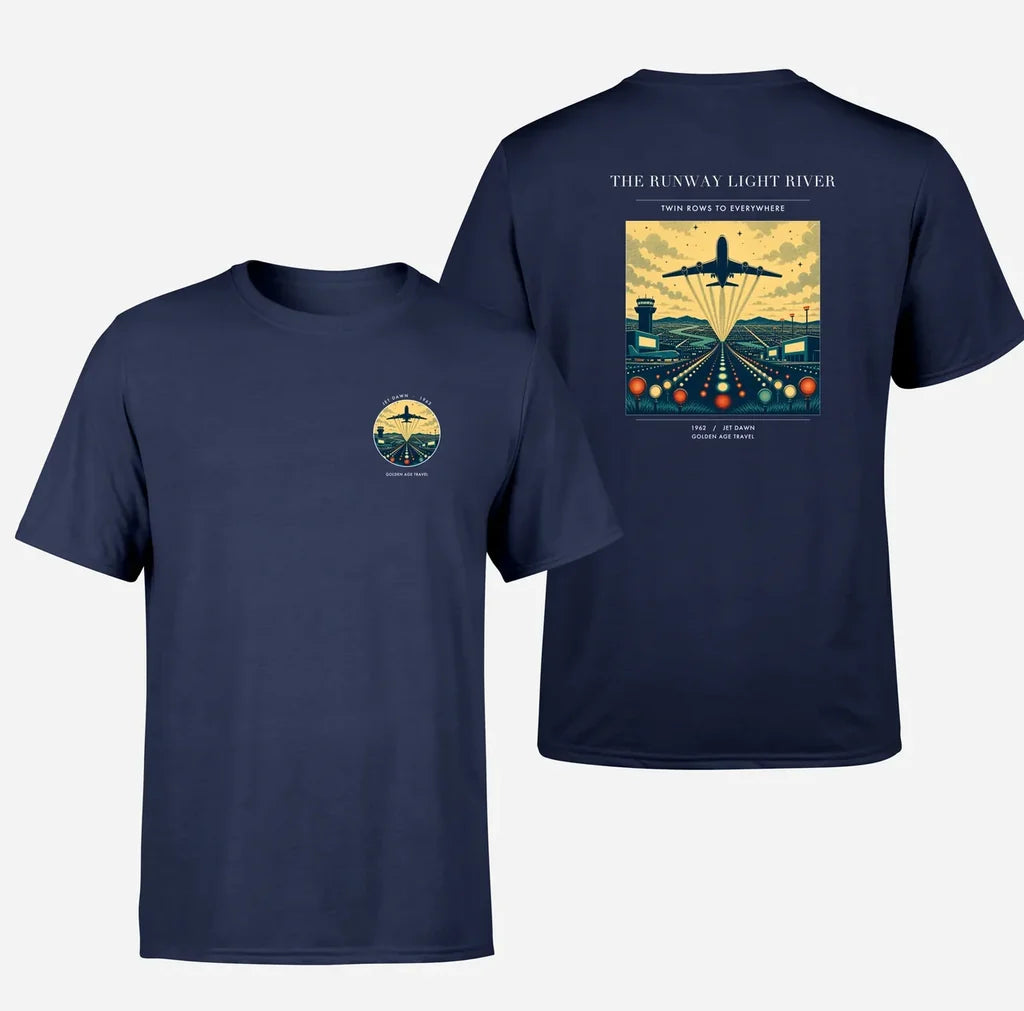 VINTAGE G4303 - The Runway Light River - Double-Side T-Shirt design on navyblue double side t shirt