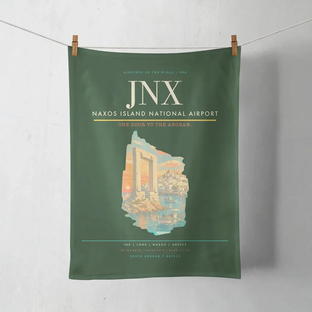 Naxos Island National Airport (JNX) design on dark green towel