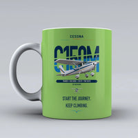 Thumbnail for Cessna 150M design on light green ceramic mug, double-side print