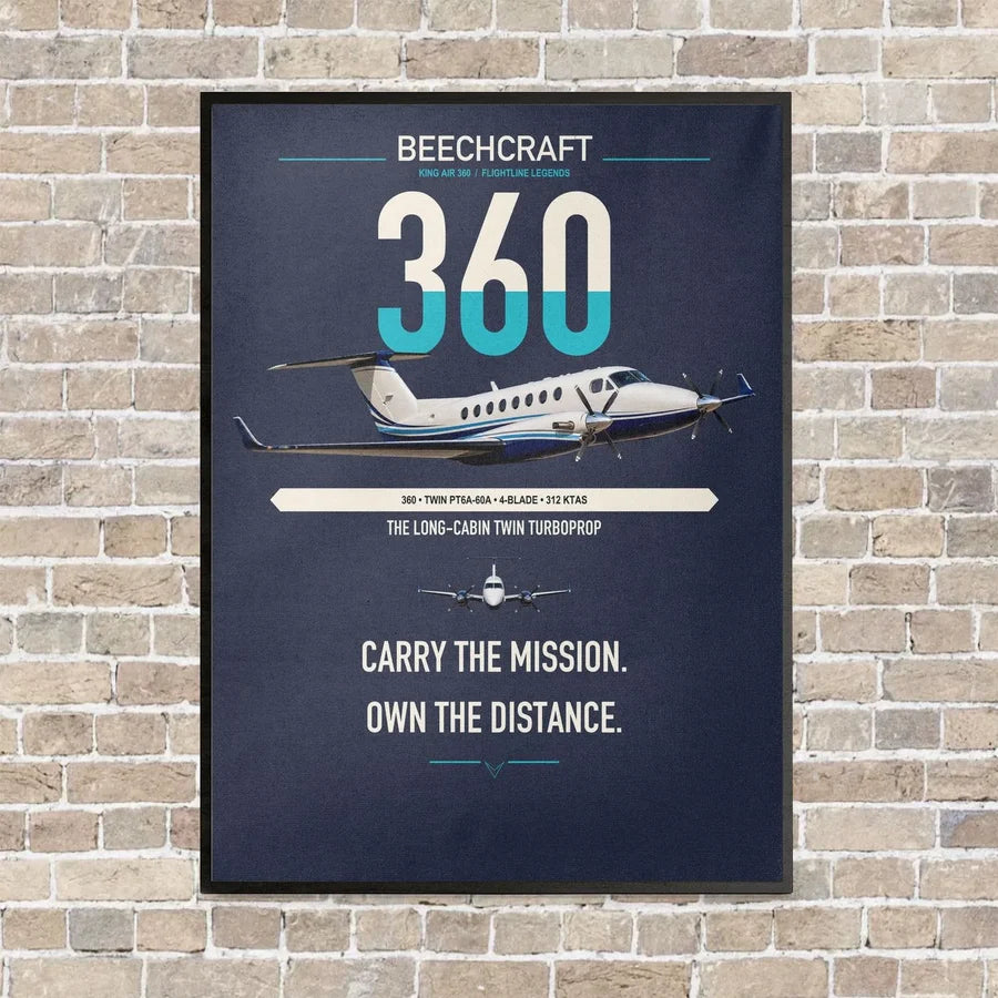 Beechcraft King Air 360 vertical canvas print - framed - navy blue background