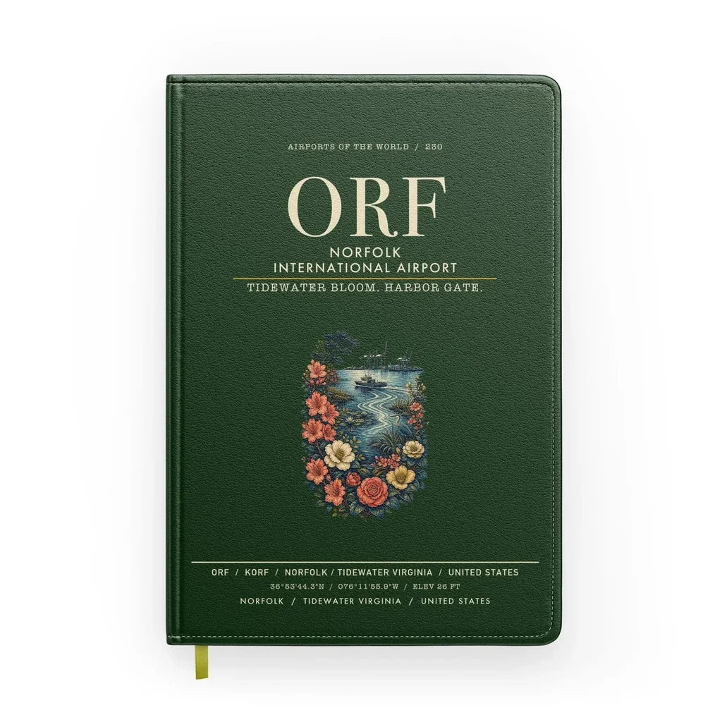 Norfolk International Airport (ORF) design on dark green notebook