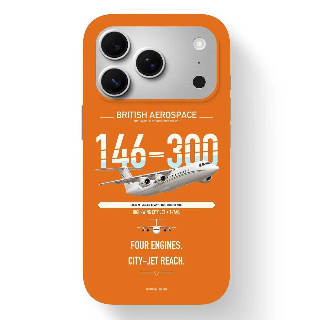 BAe 146-300 design on orange magsafe iphone case, for iPhone 17 Pro
