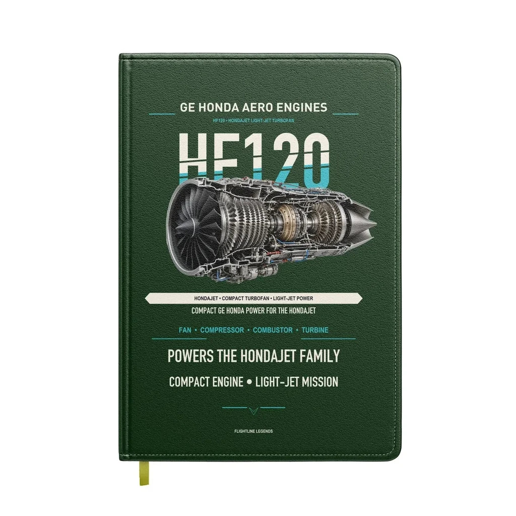 HF120 design on dark green notebook