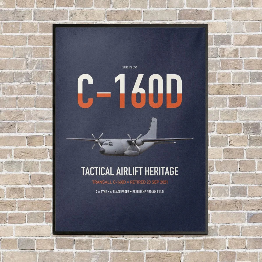 Transall C-160D vertical canvas print - framed - navy blue background