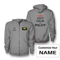 Thumbnail for Pilot (777 Silhouette) Zipped Hoodie - Gray + Name (Customizable)