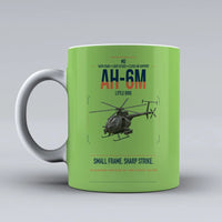 Thumbnail for MD AH-6M Little Bird design on light green ceramic mug, double-side print