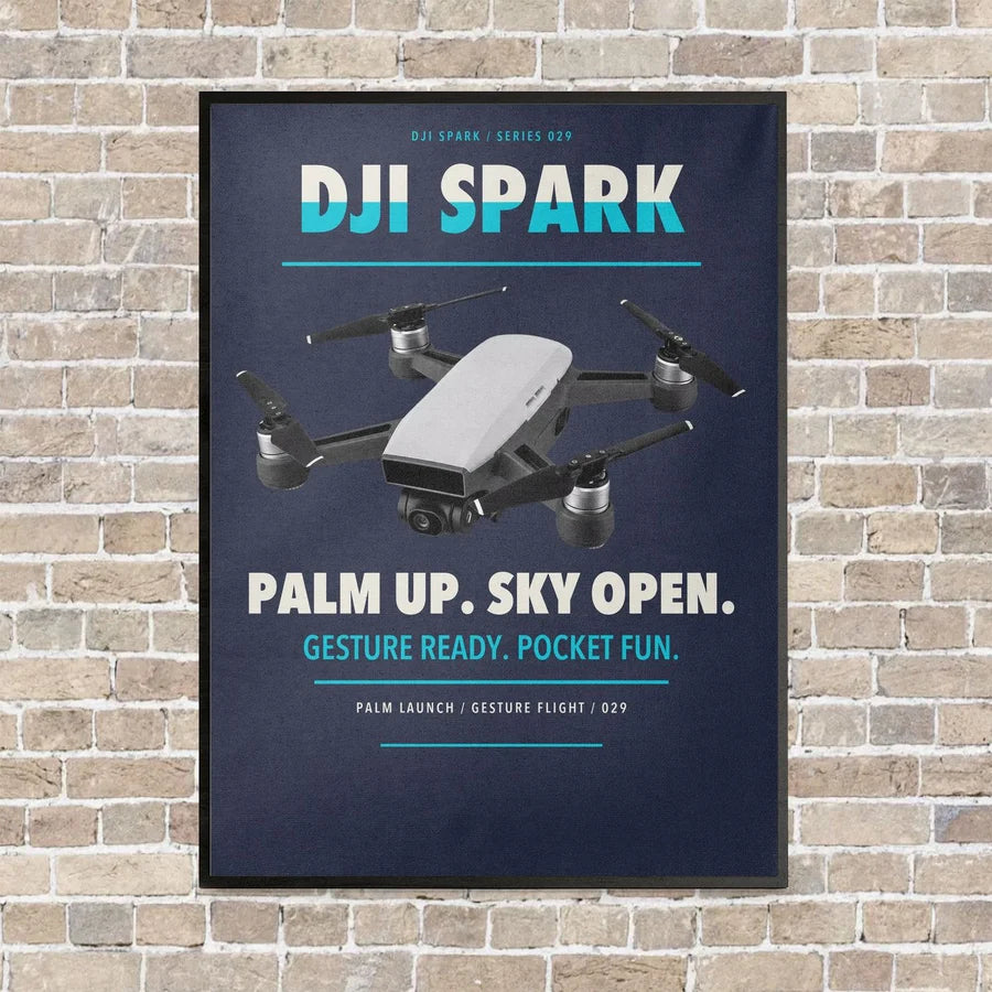 DJI Spark vertical canvas print - framed - navy blue background