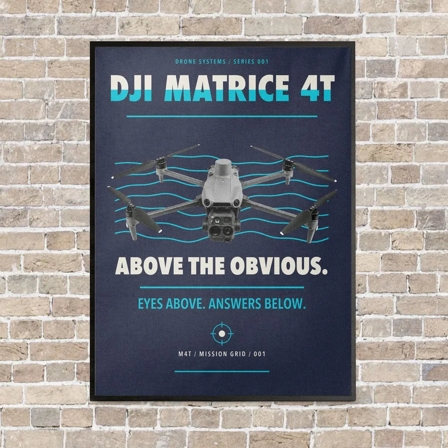 DJI Matrice 4T vertical canvas print - framed - navy blue background