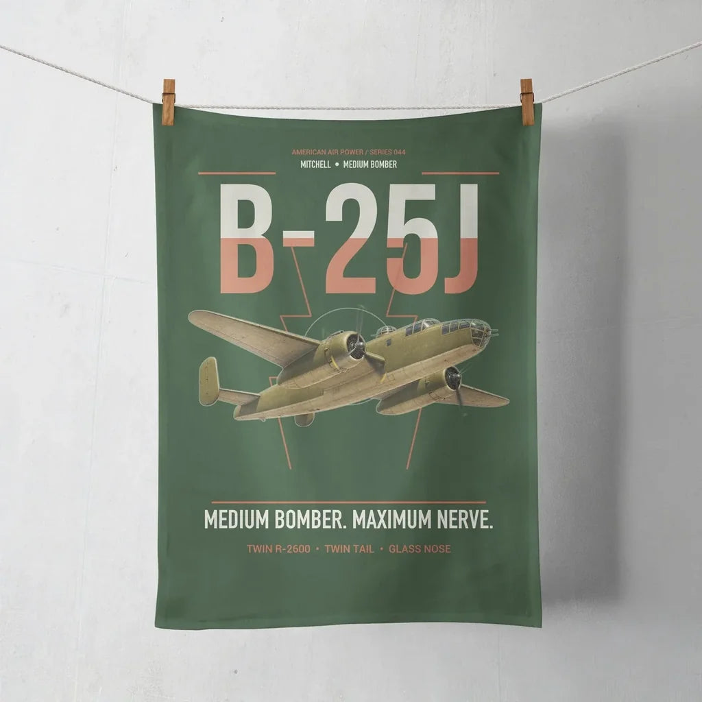 B-25J Mitchell design on dark green towel