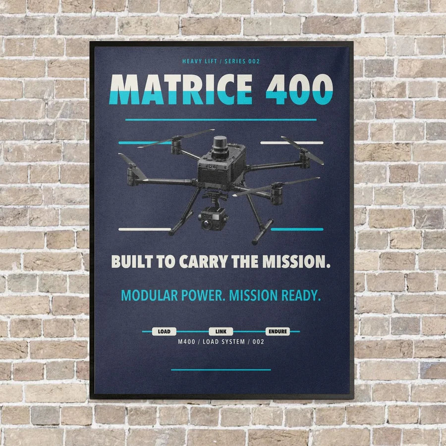 DJI Matrice 400 vertical canvas print - framed - navy blue background