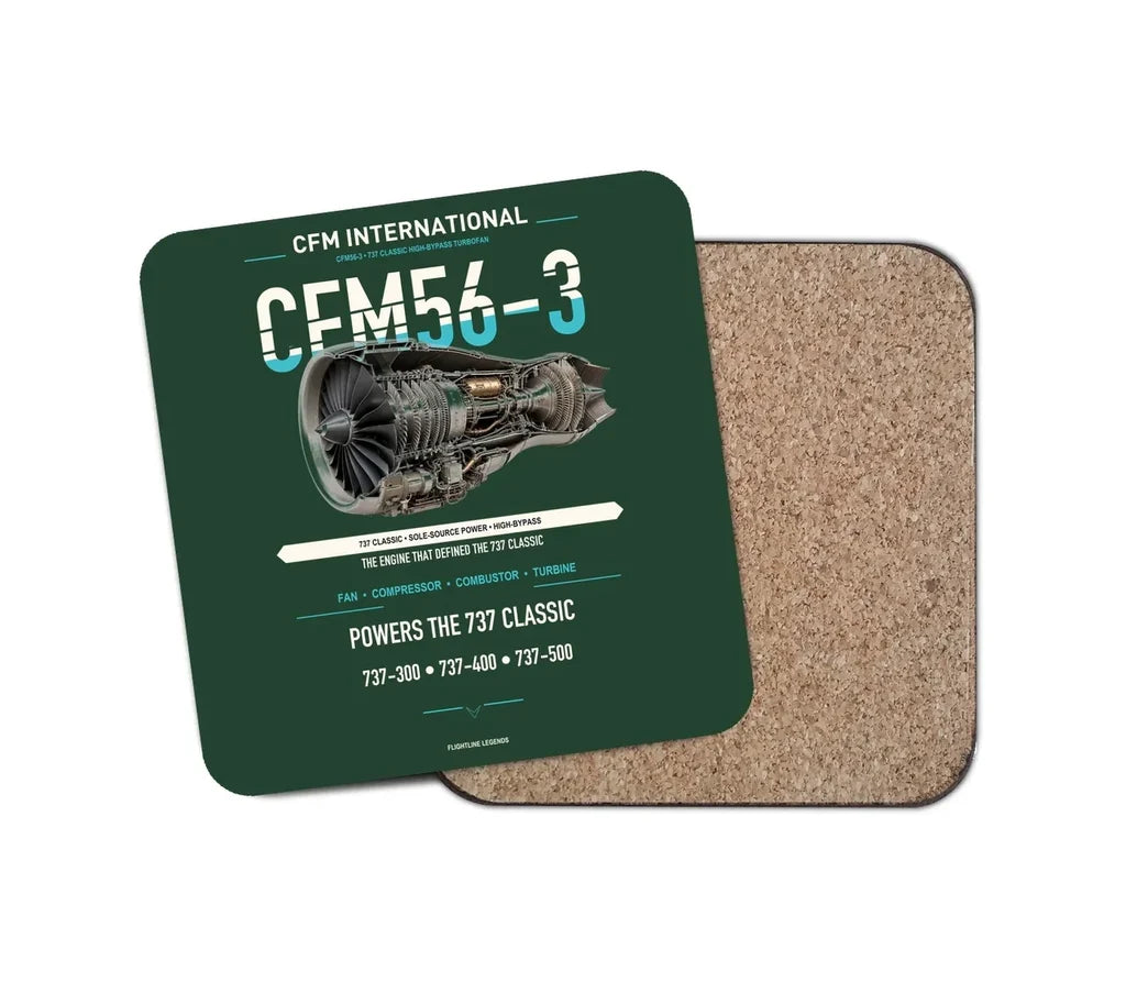 CFM56-3 design on dark green 1 piece coaster