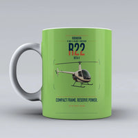 Thumbnail for Robinson R22 Beta II design on light green ceramic mug, double-side print