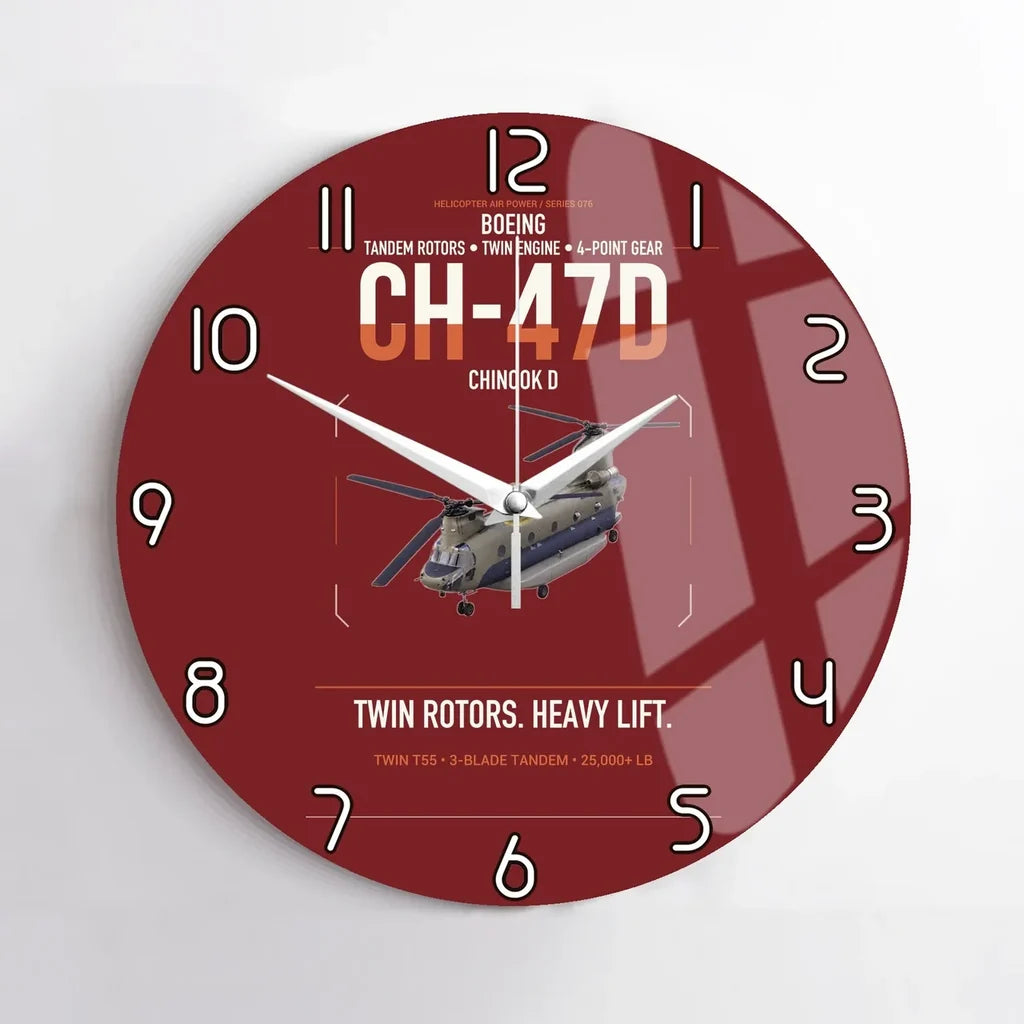 Boeing CH-47D design on dark red no frame wall clock