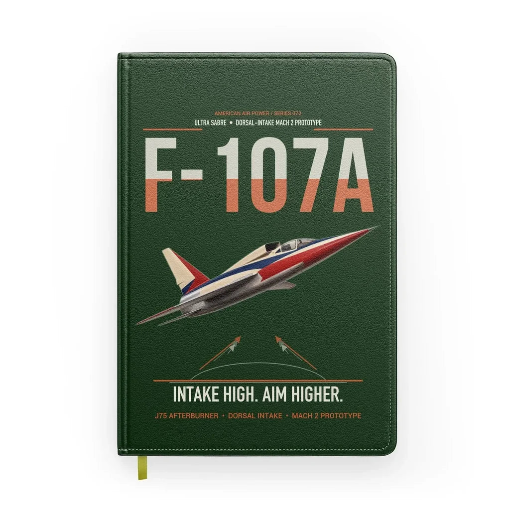 F-107A Ultra Sabre design on dark green notebook