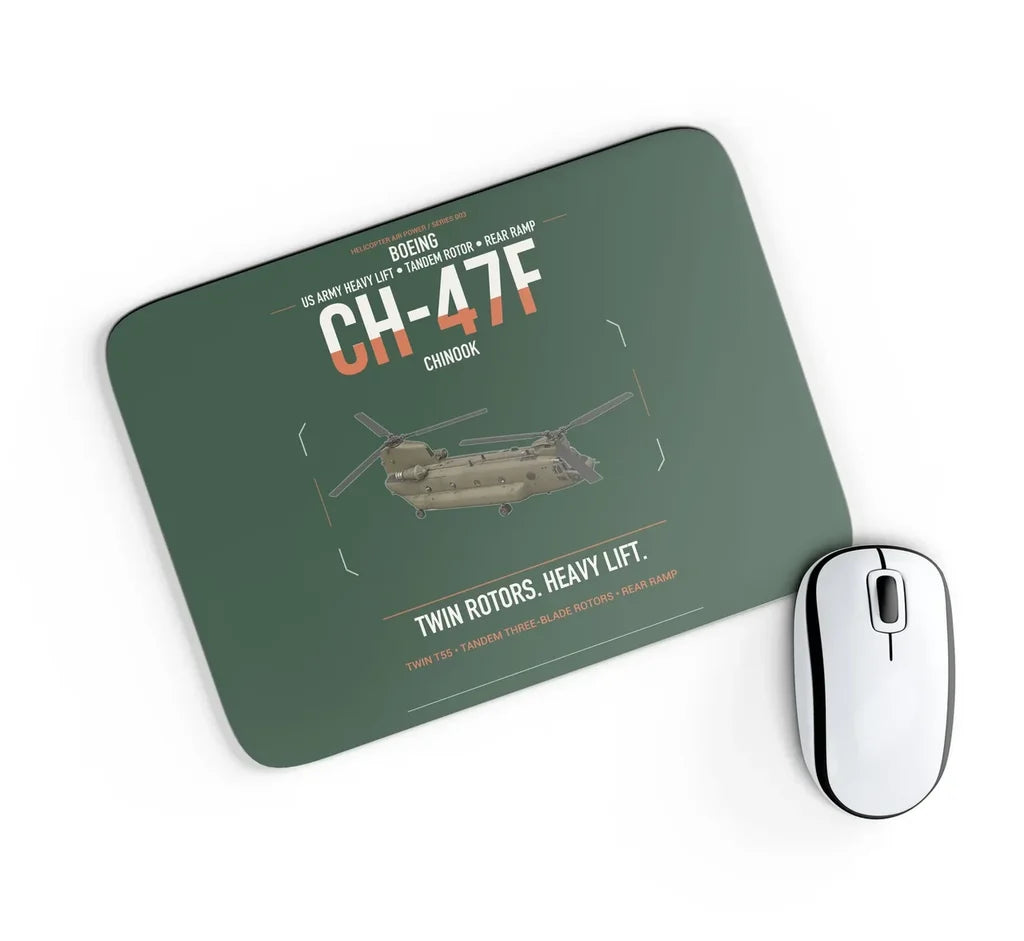 Boeing CH-47F Chinook design on dark green rectangle mouse pad