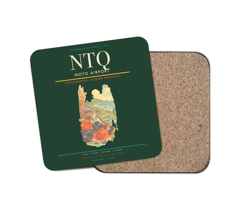 Noto Airport (NTQ) design on dark green 1 piece coaster