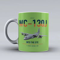 Thumbnail for WC-130J Hurricane Hunter design on light green ceramic mug, double-side print