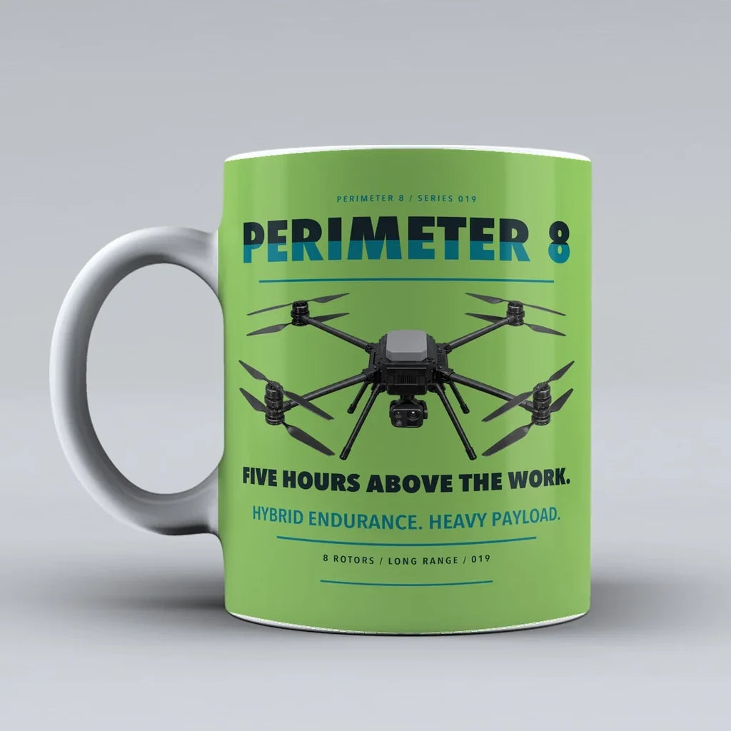 Perimeter 8 Mug design on light green skyfront