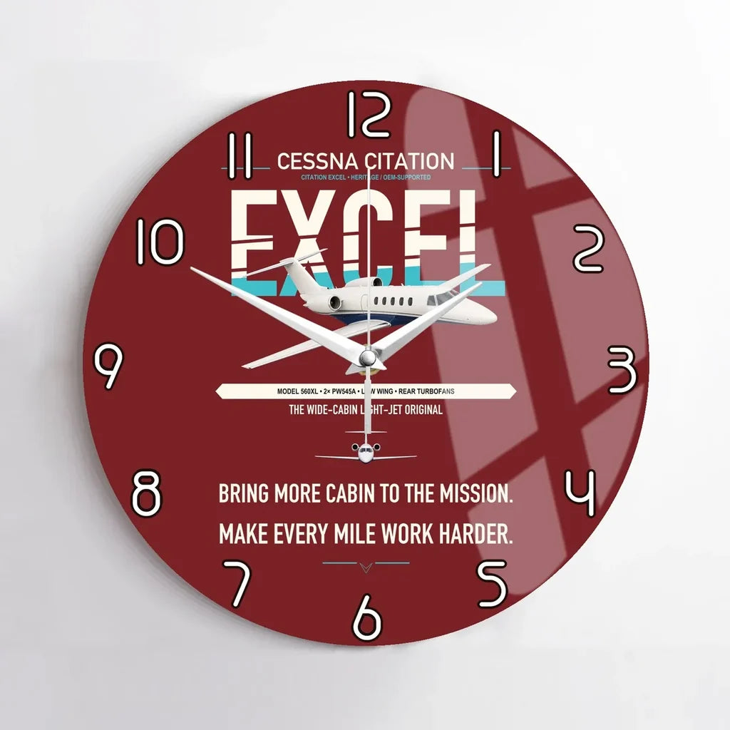 Cessna Citation Excel design on dark red no frame wall clock