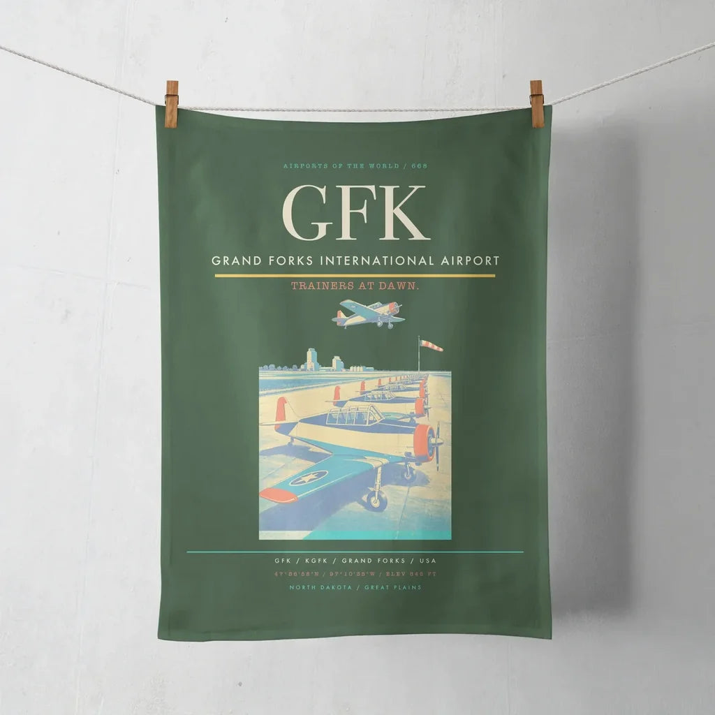 Grand Forks International Airport (GFK) design on dark green towel