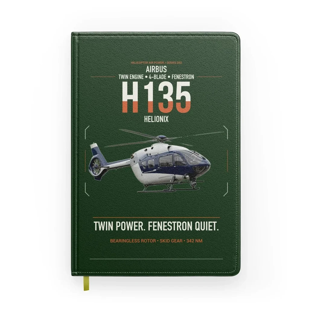 Airbus H135 design on dark green notebook