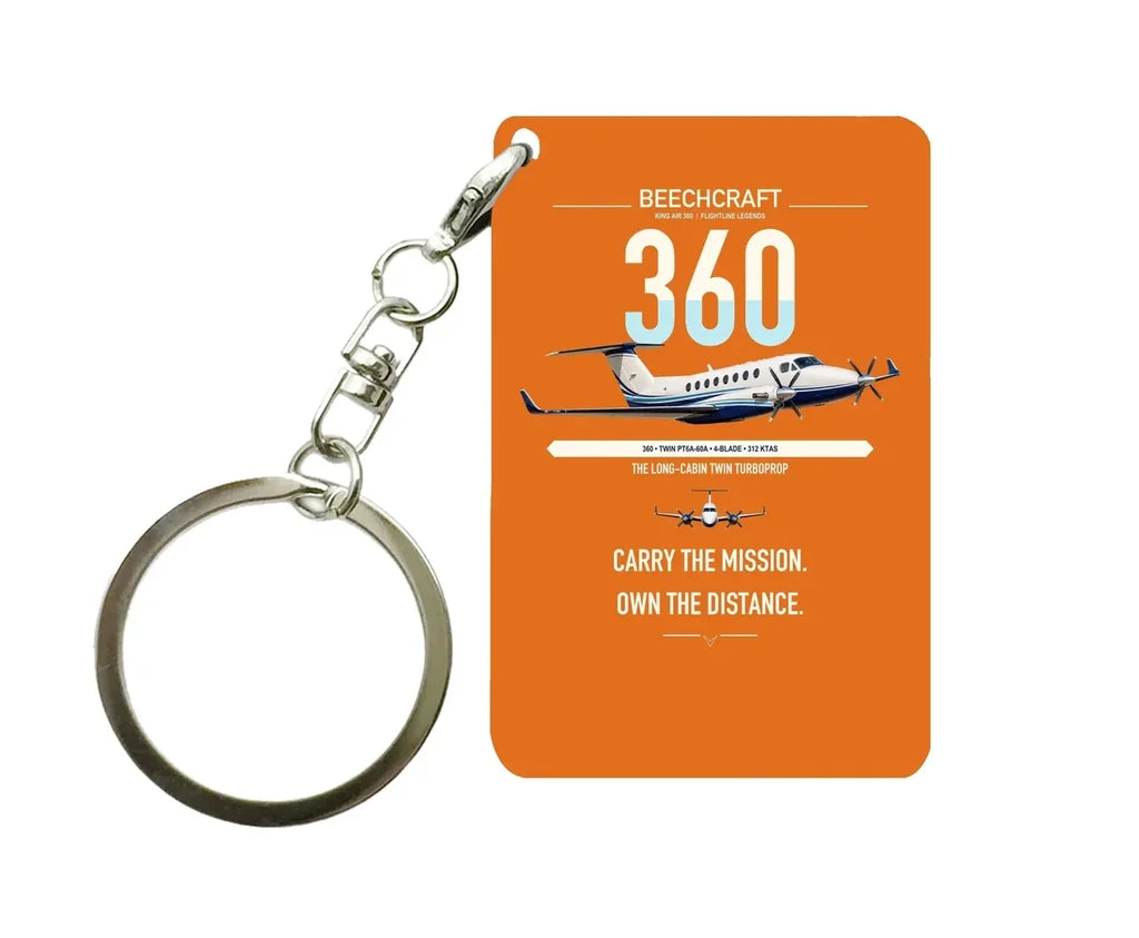Beechcraft King Air 360 design on orange designed key chain, double-side print